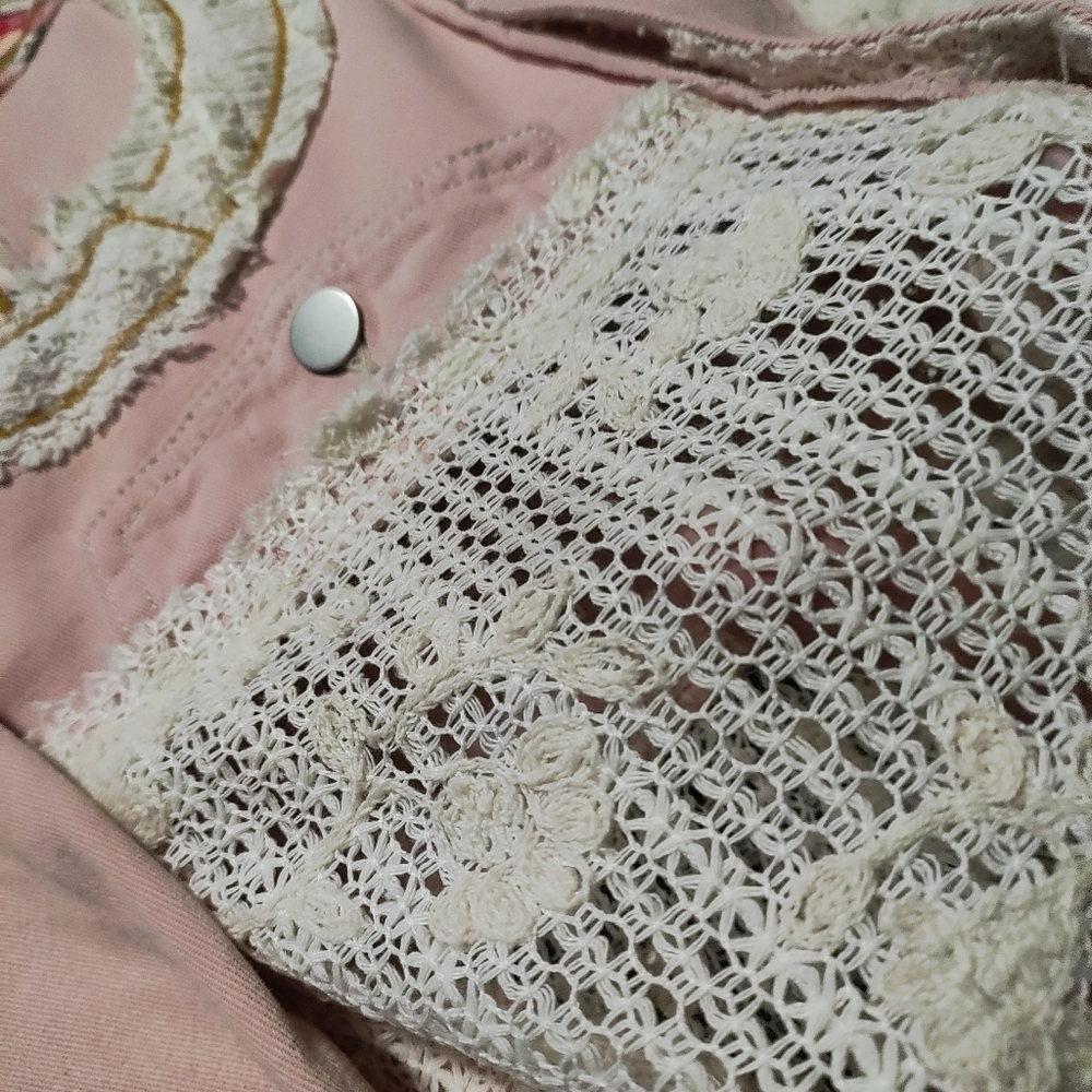 Altar'd State Pink Patchwork/Crochet Shacket (L) - image 6